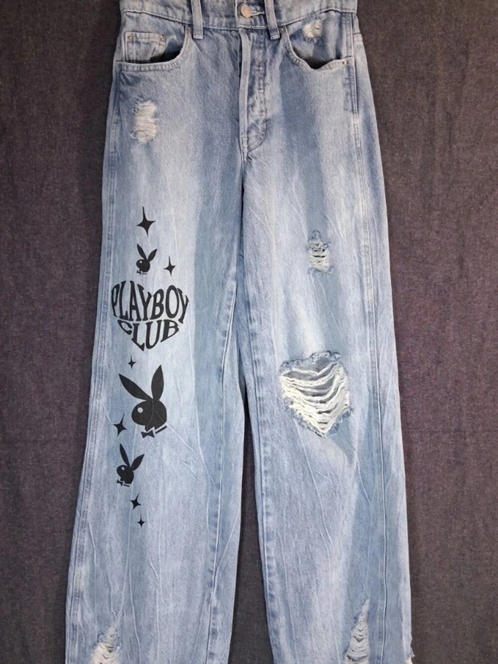 Playboy Club by PacSun Distressed High Waisted Baggy Flare Jeans – 23” Waist
